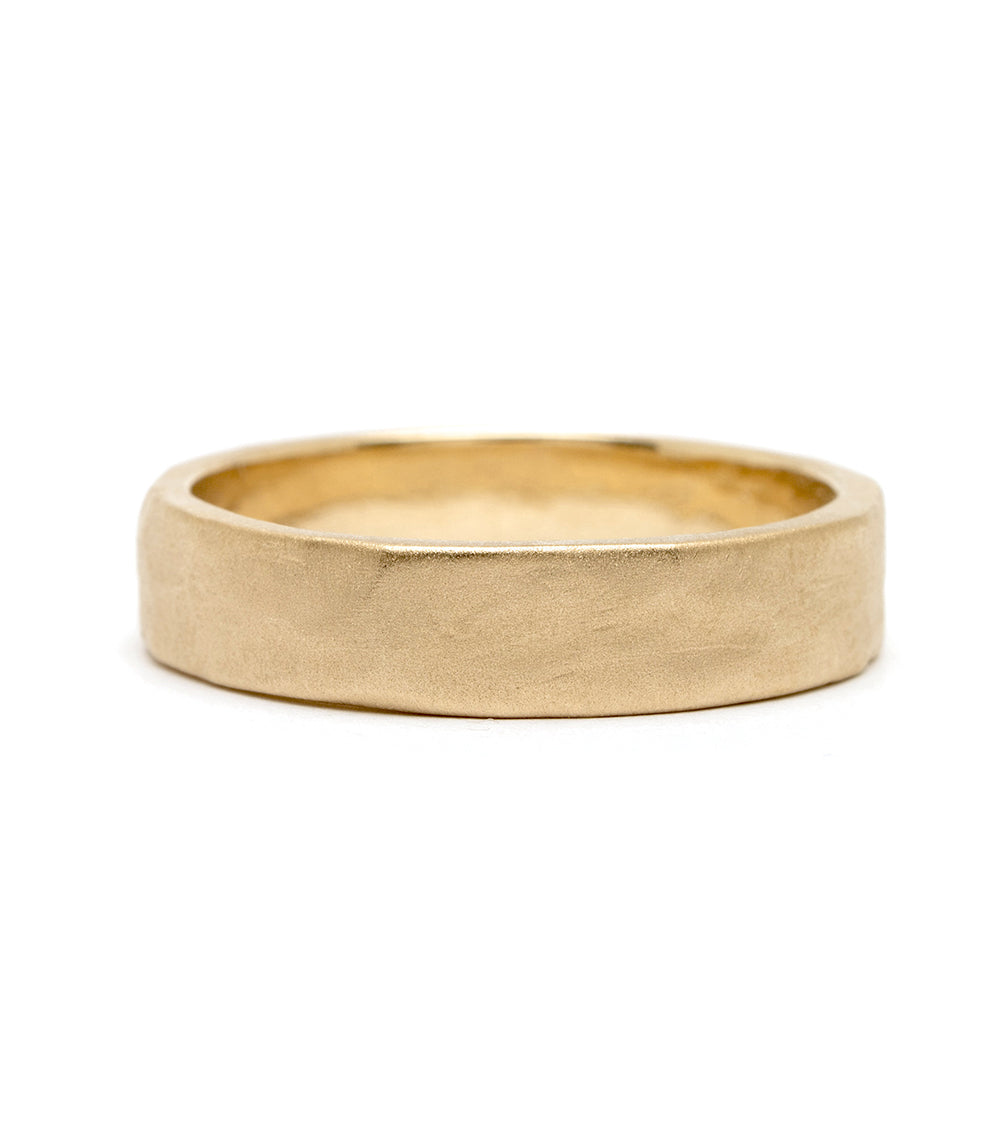 Raw Texture Wedding Band M-R1-5 matte 14K yellow gold wedding band with raw textured finish