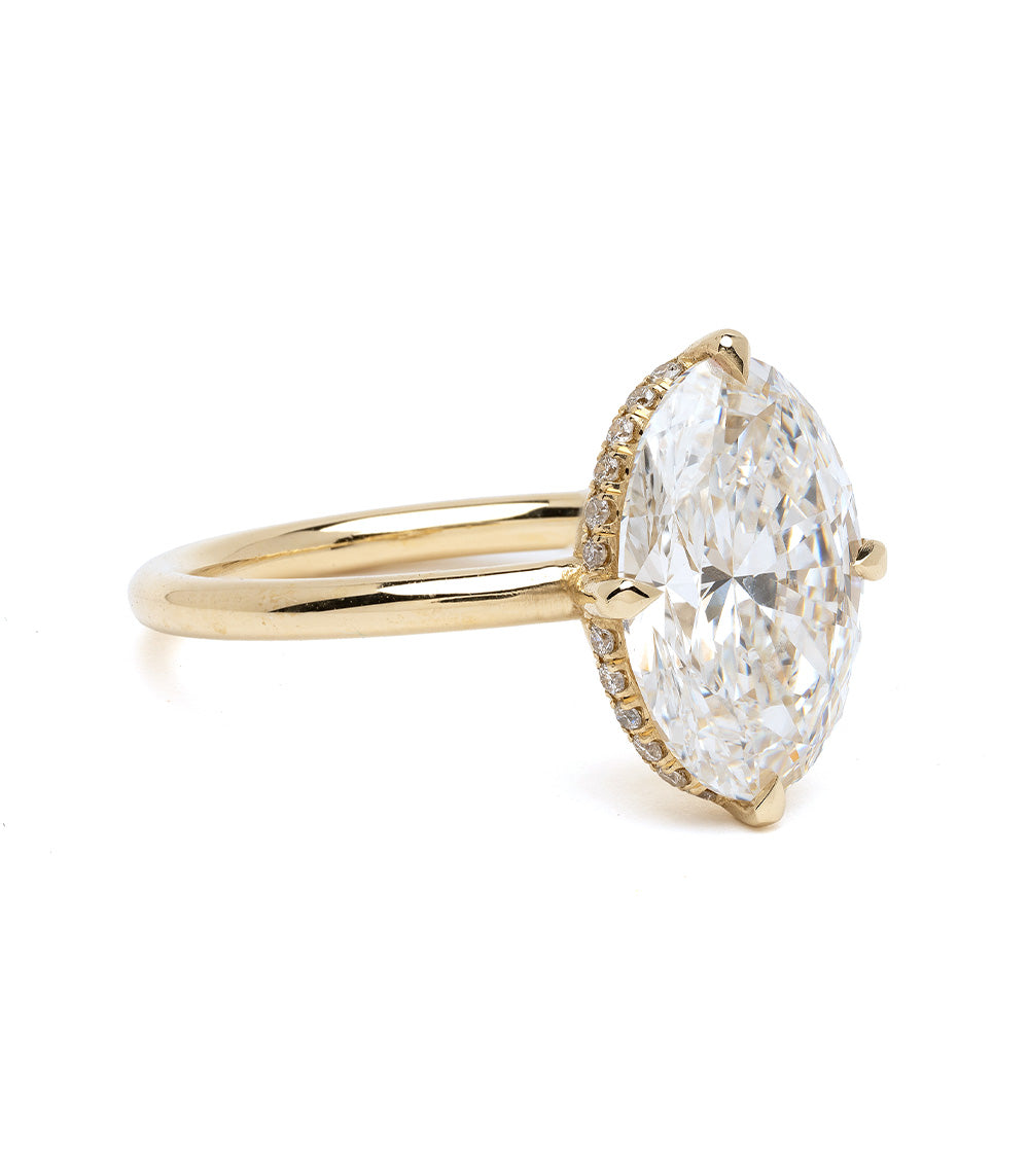 Annika by Sofia Kaman oval diamond engagement ring in yellow gold with halo of small stones