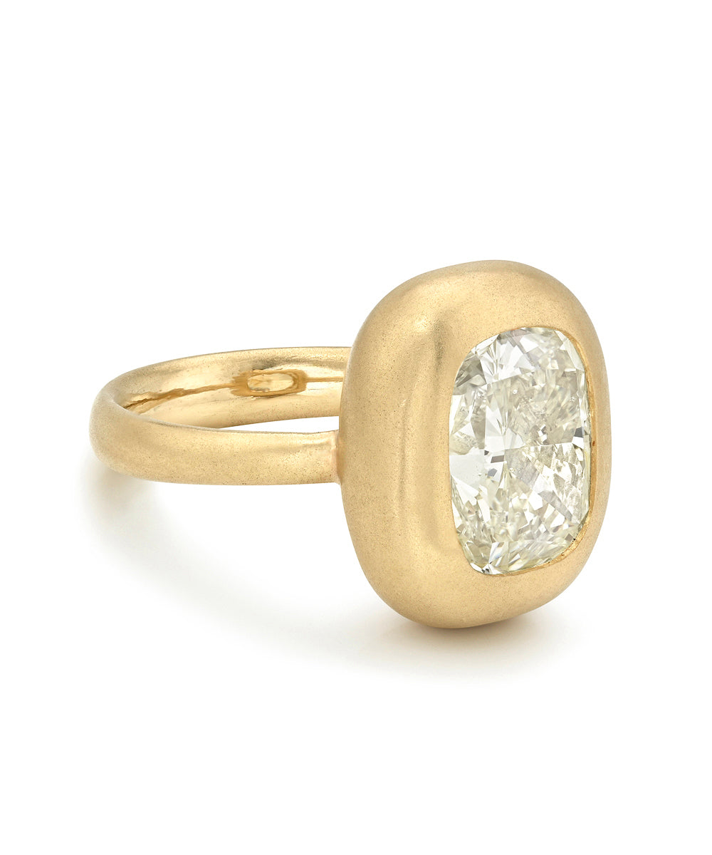 Modern Elongated Cushion Natural Diamond Engagement Ring Cupped Mounting Bezel Matte Gold Button Back Setting Sk R138 Nd Cd Ns Bz Br Cu 5.02 B