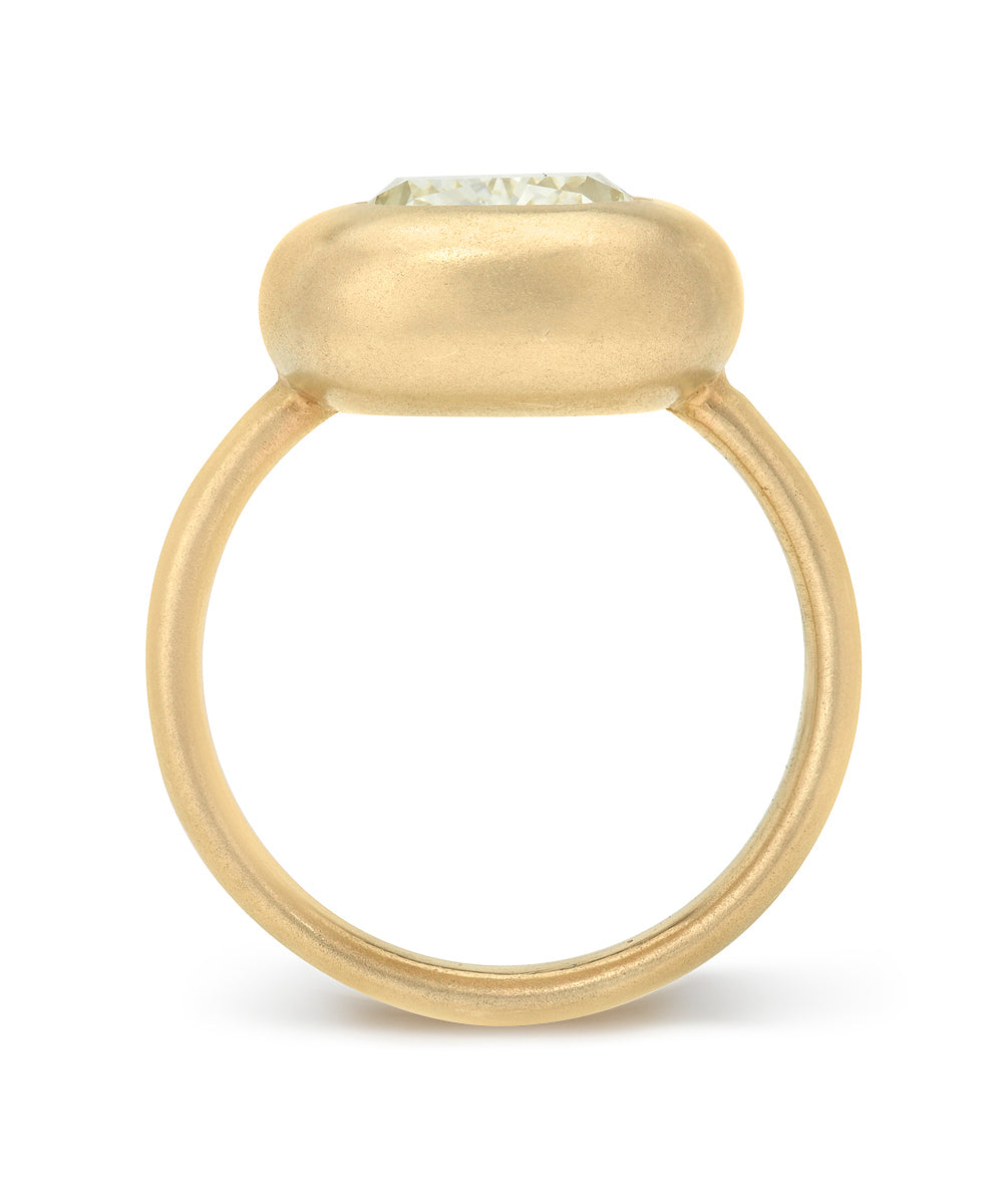 Modern Elongated Cushion Natural Diamond Engagement Ring Cupped Mounting Bezel Matte Gold Button Back Setting Sk R138 Nd Cd Ns Bz Br Cu 5.02 C