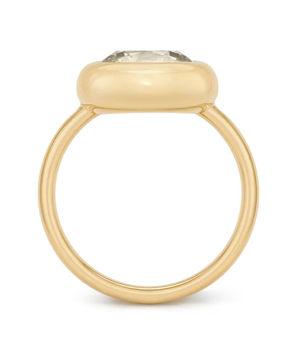 Modern Old Mine Cut Antique Elongated Cushion Natural Diamond Engagement Ring Cupped Mounting Bezel Matte Gold Button Back Setting Sk R138 Nd Cd Ew Bz Omc Cu 3.12 C