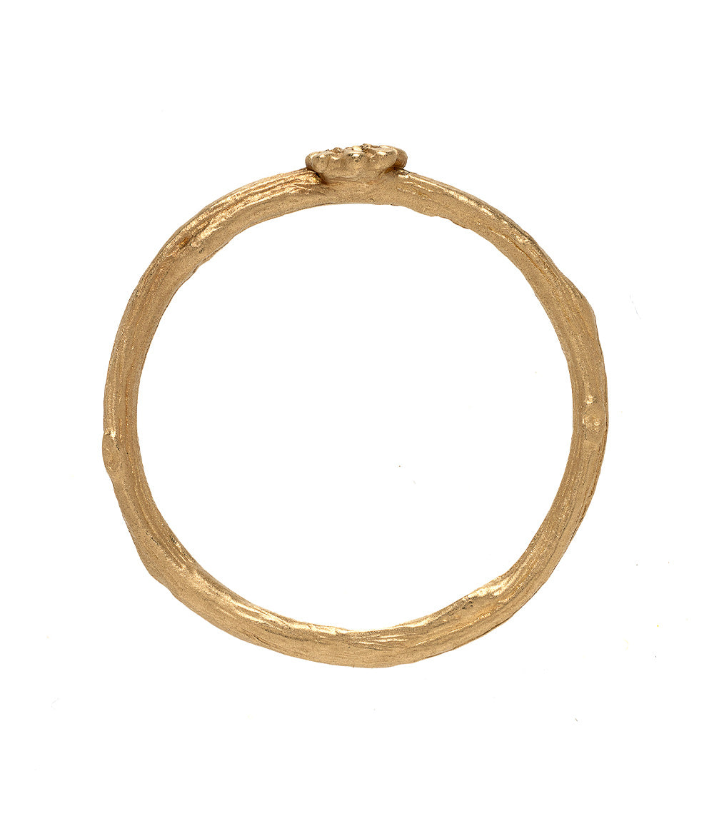 Twig Band by ES-R2 twig-textured 14K yellow gold ring band with shiny finish, curved profile