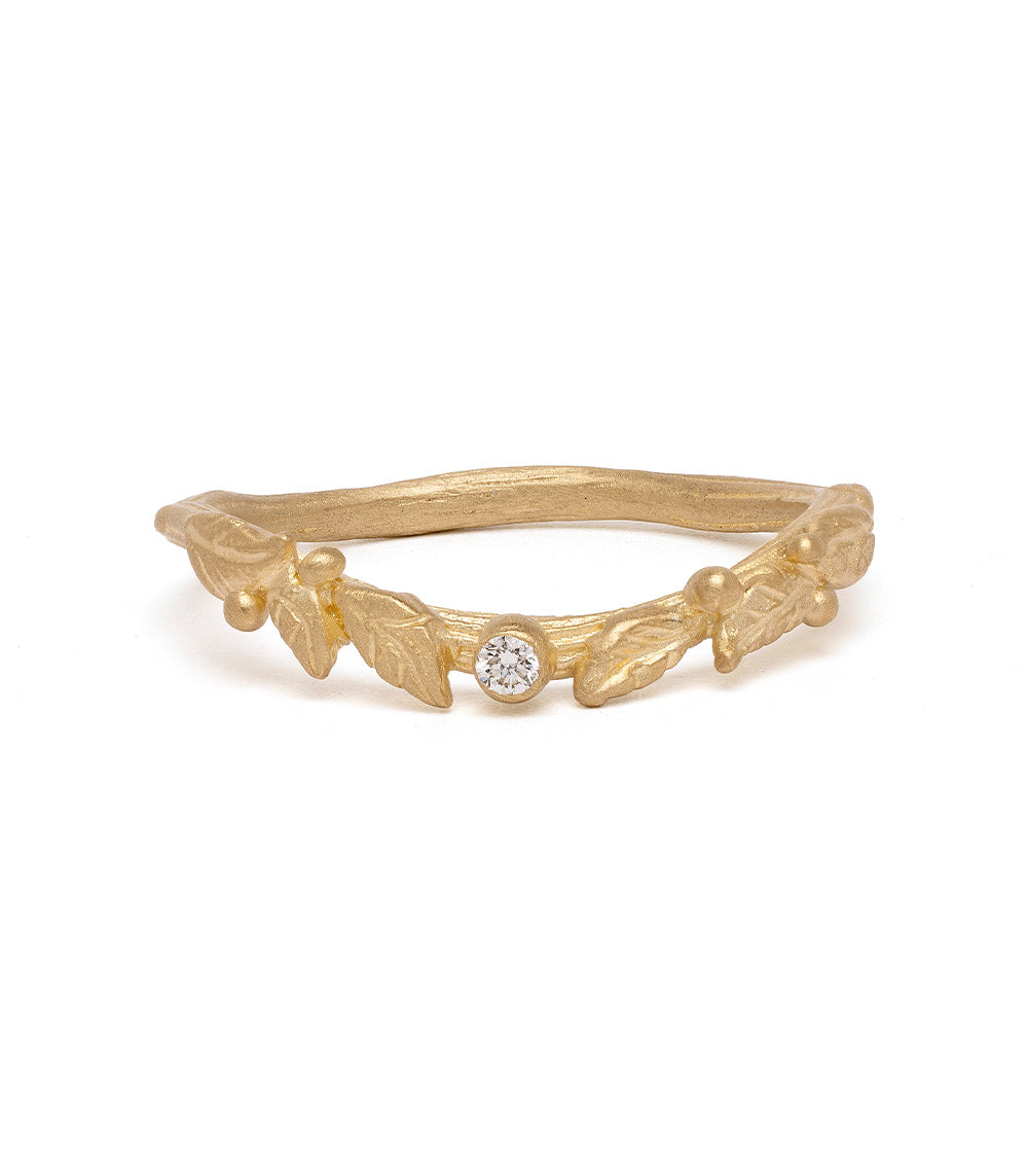 Twig Nesting Band ES-R41 ring 14K yellow gold shiny twig texture with small round diamond