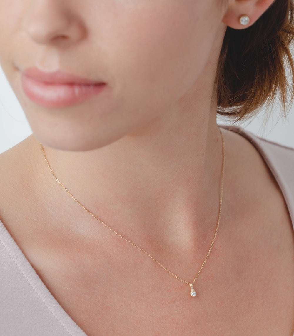 Rain or Shine Necklace CT-N35 14K yellow gold pendant necklace with small round diamond, shiny finish