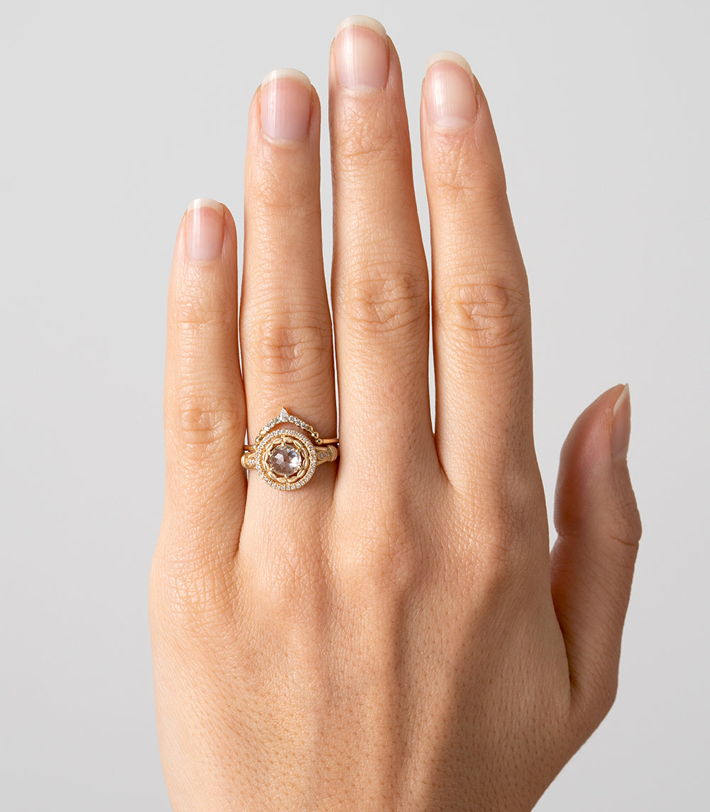 Tiara Nesting Band by AL-R13 ring in shiny 14K yellow gold with ornate round center detail