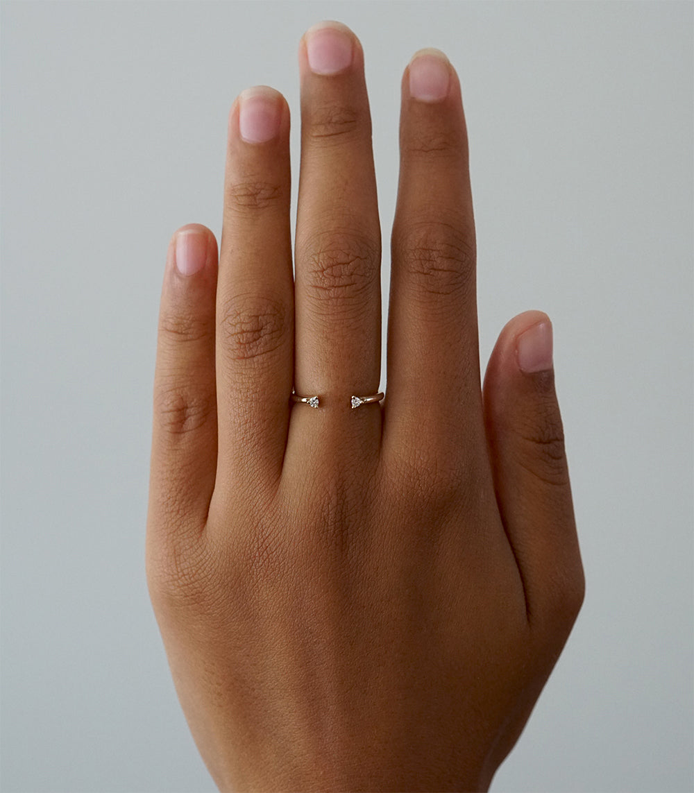 Lunetta by A-R33 2 stone engagement ring in 14K white gold with a shiny finish on finger