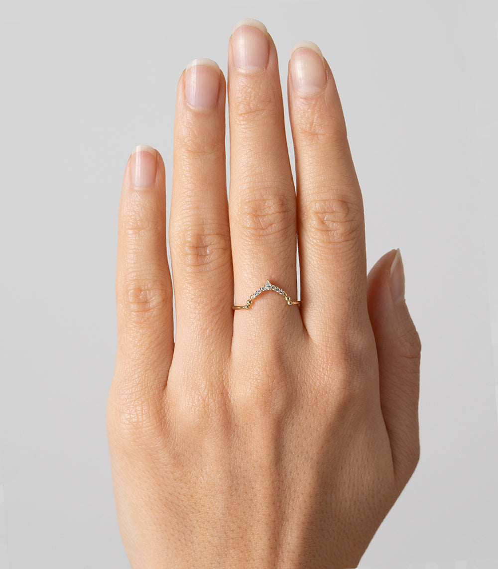 Tiara Nesting Band by AL-R13 narrow ring band in 14K yellow gold with shiny prong-set stones