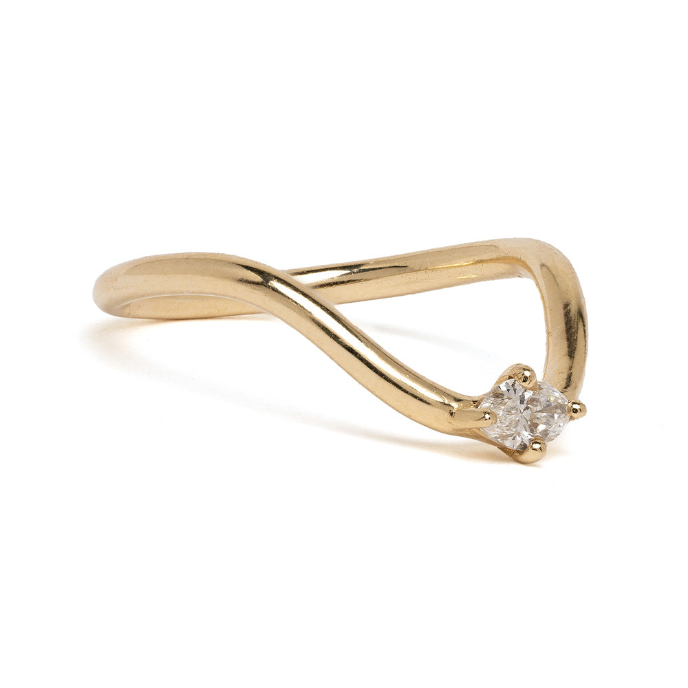 Beau Band with Marquise Diamond by A-R41-MQ, 14K yellow gold unique engagement ring with asymmetrical setting