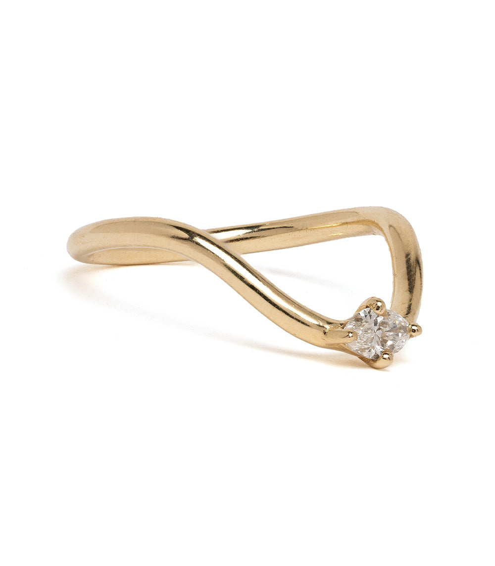 Beau Band with Marquise Diamond by A-R41-MQ, 14K yellow gold unique engagement ring with asymmetrical setting