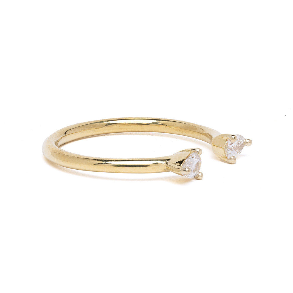 Lunetta by A-R38-PC 14K yellow gold unique engagement ring, featuring 2 stone engagement ring with shiny setting