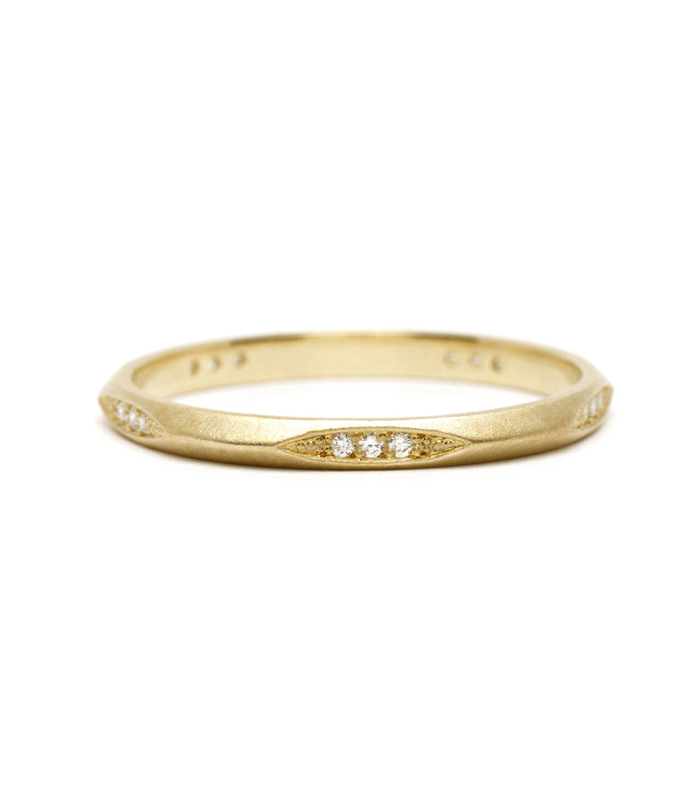 Evangeline SK-R92-B gold ring band in 14K yellow gold with shiny pavé diamond inlay—rounded profile