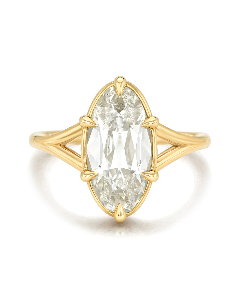 Old Mine Cut Moval Lab Diamond In Vintage Style Collet Setting With Split Shank Design Er105 Sk R109 Lgd Ns Om Mv 3.02 Front