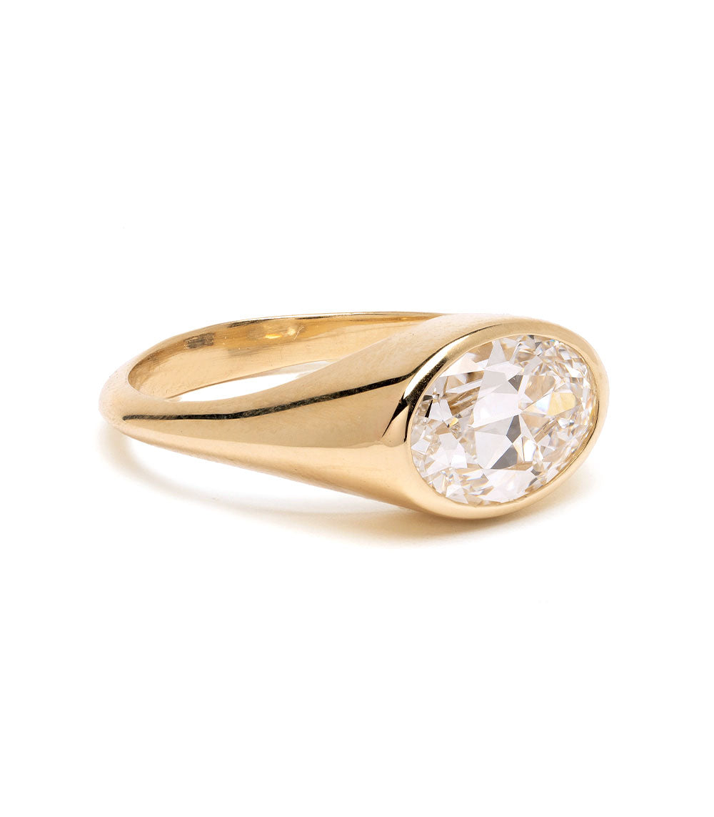 Gold ring with a diamond on a white background