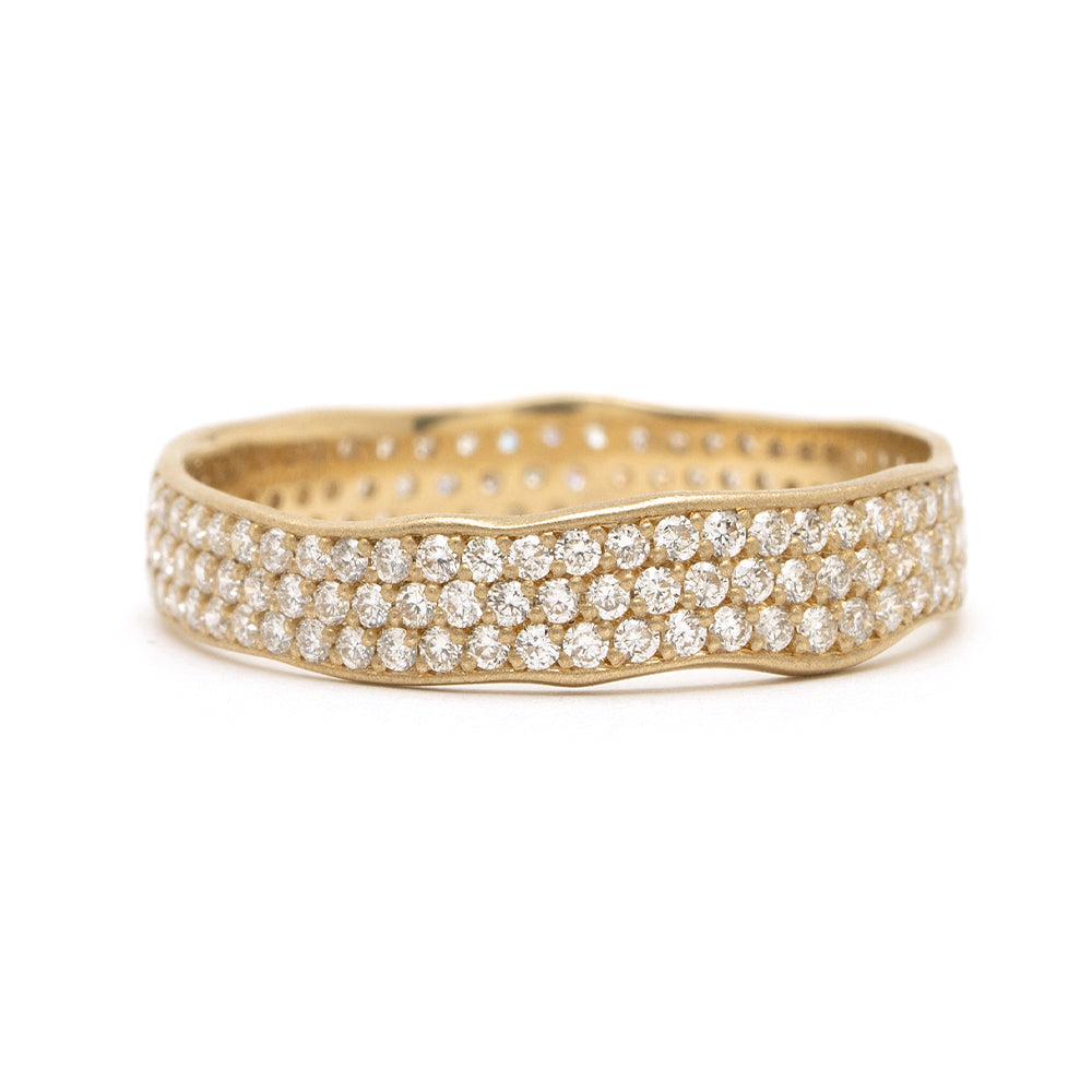 Torn Paper Diamond Eternity Band by P-R2-All 14K yellow gold diamond band with shiny pave stones