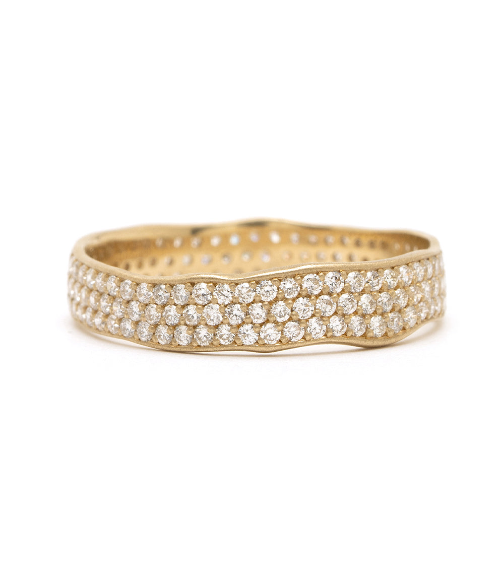 Torn Paper Diamond Eternity Band by P-R2-All 14K yellow gold diamond band with shiny pave stones