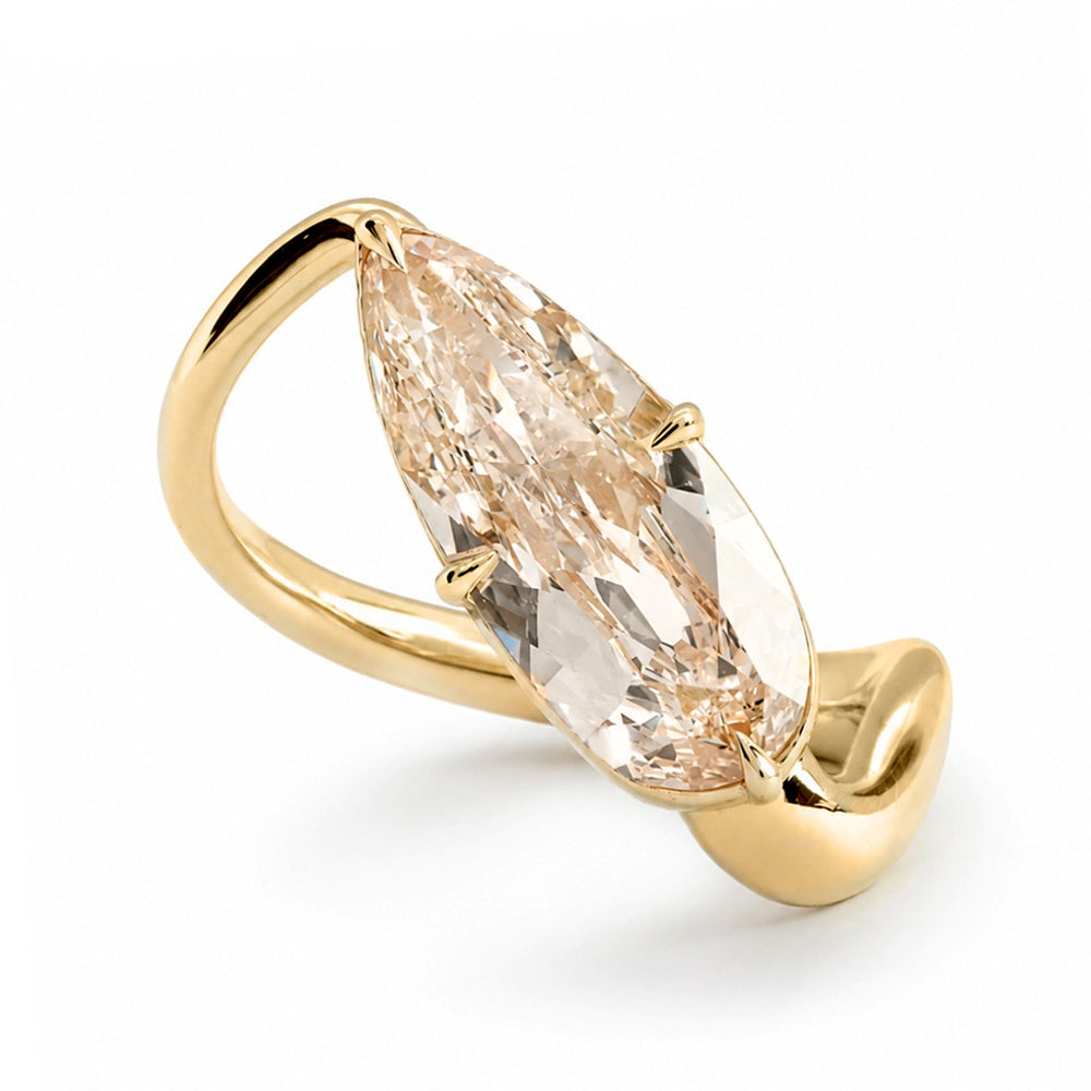Organic Shape Antique Cut Champagne Pear Diamond Engagement Ring Er 46 Sk R137 Nd Cd Tl Om Ps 3.02 A