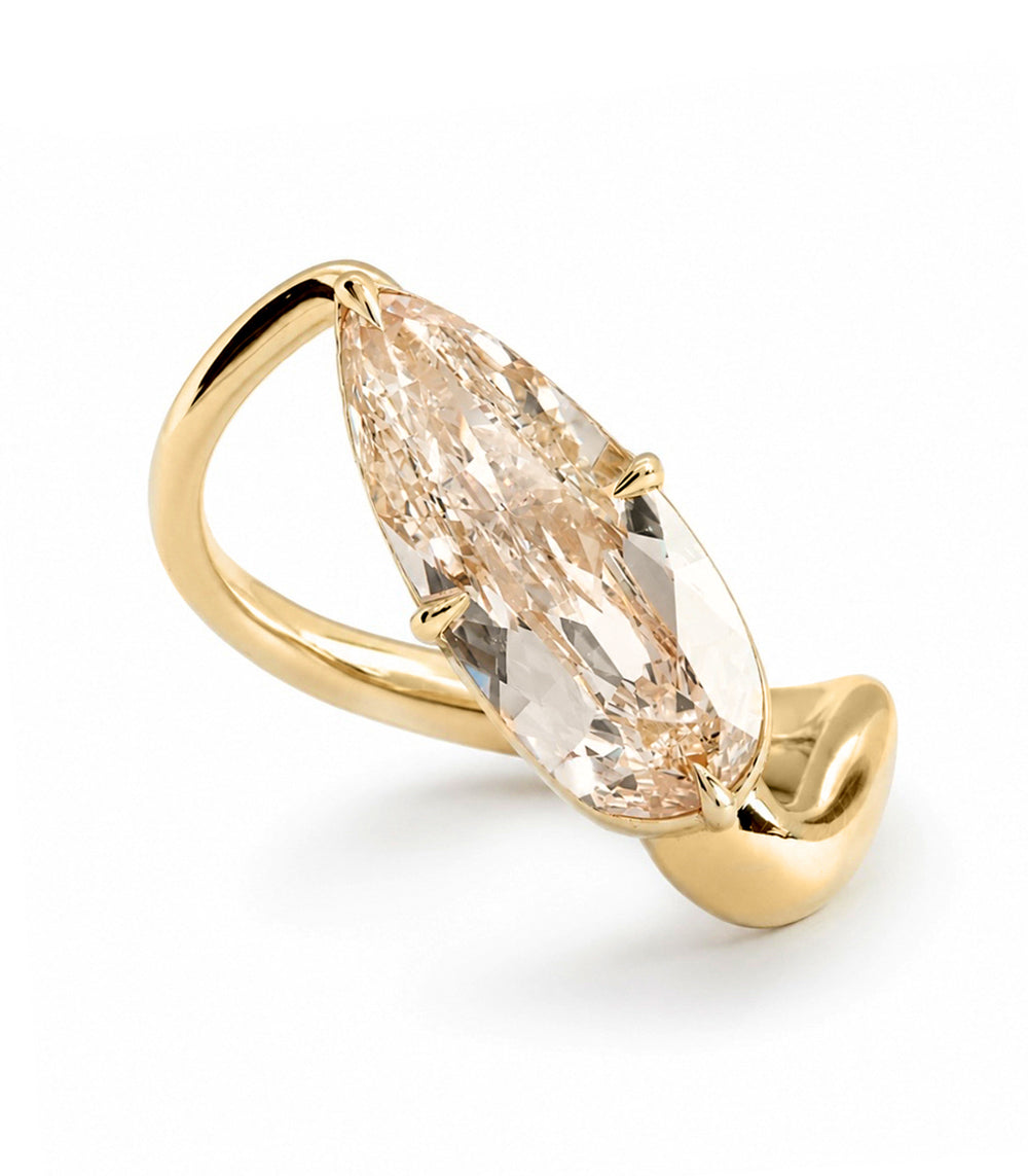 Organic Shape Antique Cut Champagne Pear Diamond Engagement Ring Er 46 Sk R137 Nd Cd Tl Om Ps 3.02 A