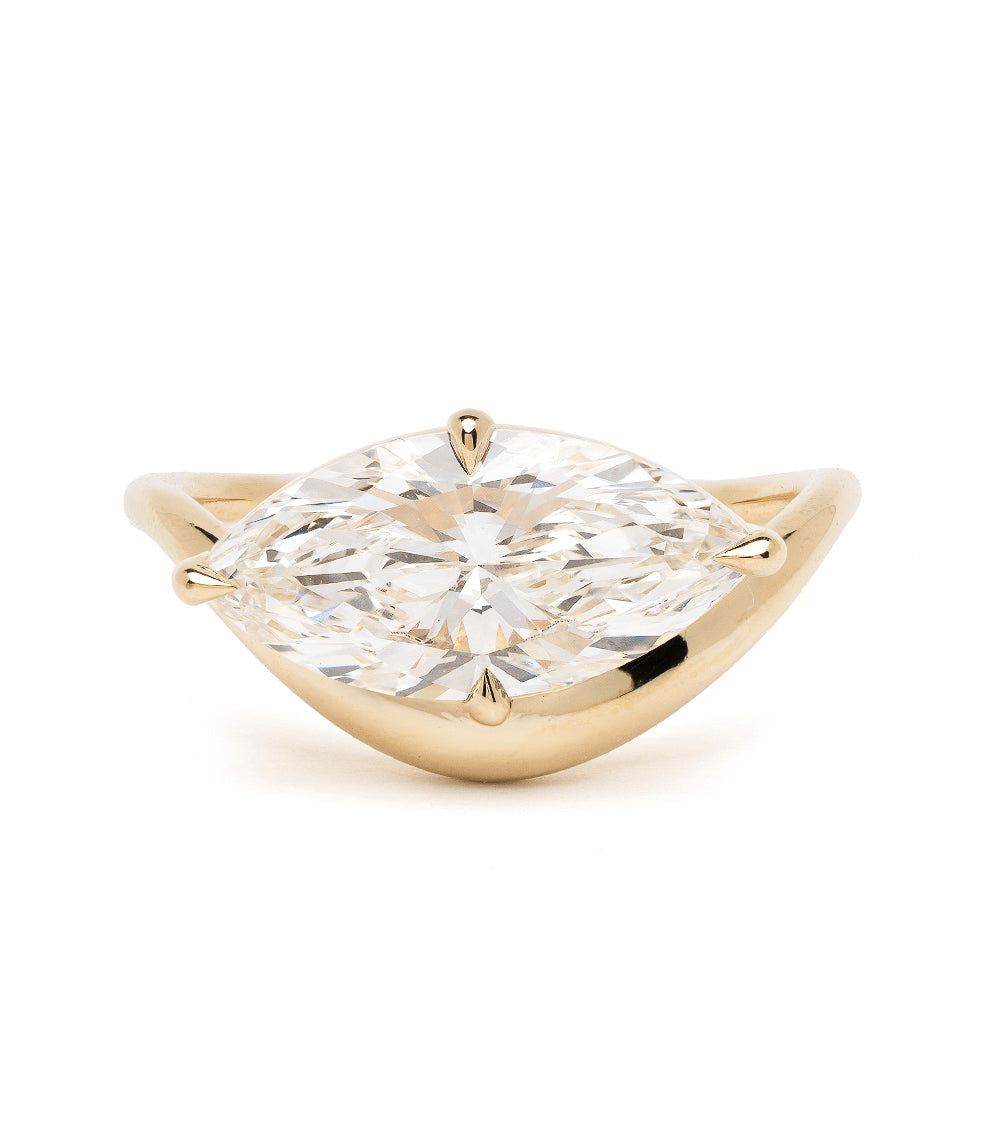 Melt Solitaire by Sofia Kaman yellow gold solitaire engagement ring with marquise diamond setting