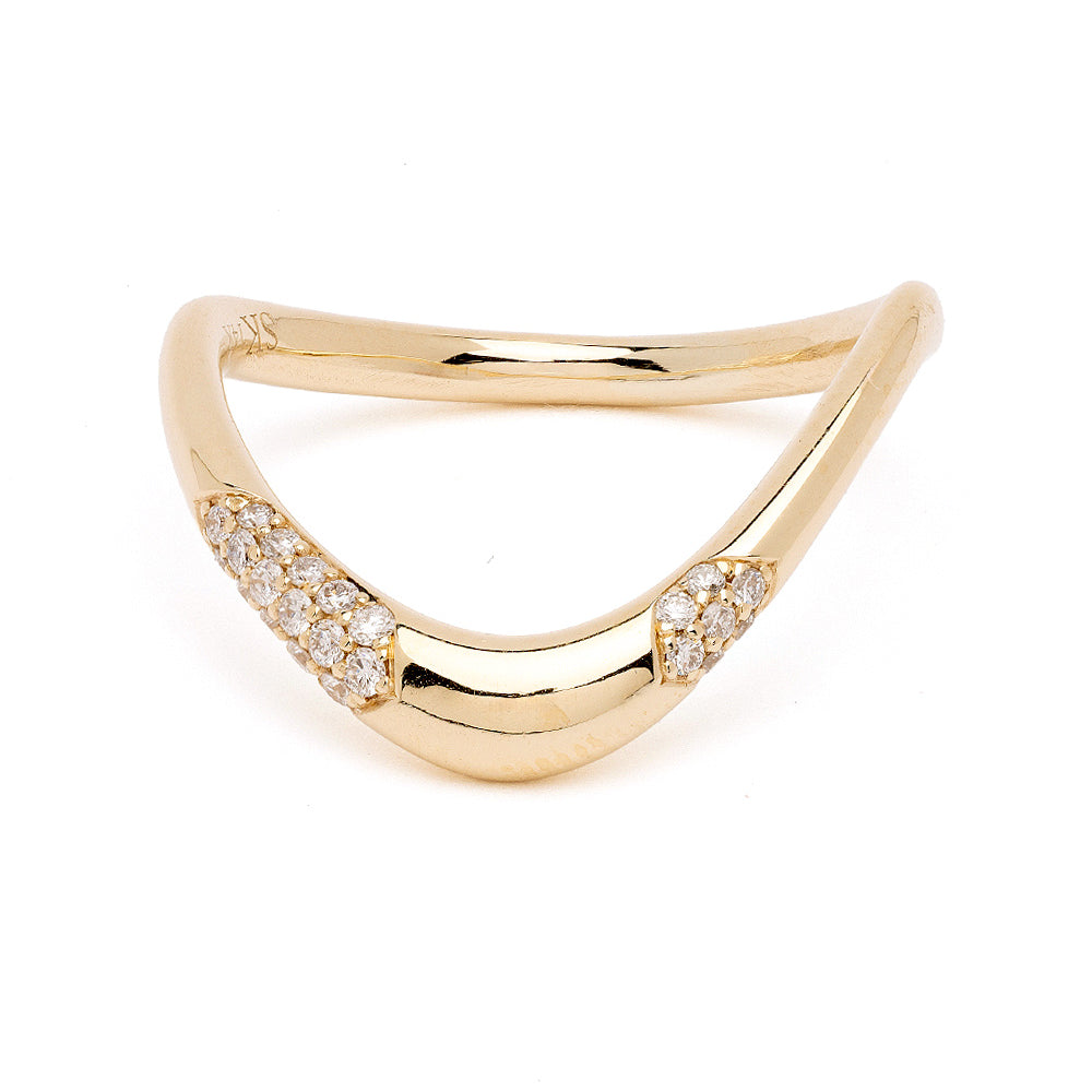 Large Melt Band EGB-R2-P band in 14K yellow gold with understated pavé detail, shiny finish