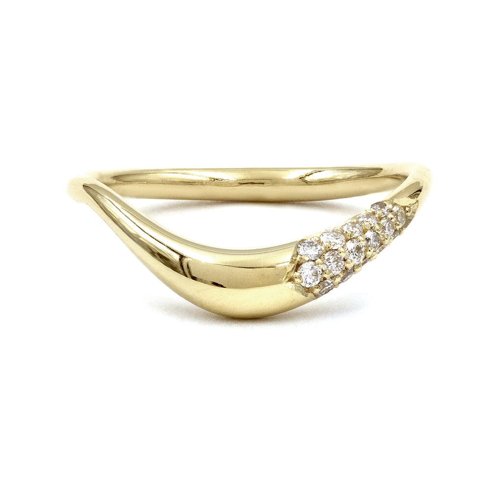 Small Melt Band by EGB-R1-P 14K yellow gold diamond band with shiny curved pavé setting