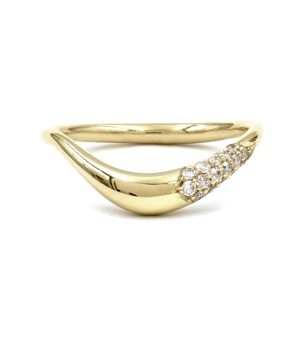 Small Melt Band by EGB-R1-P 14K yellow gold diamond band with shiny curved pavé setting