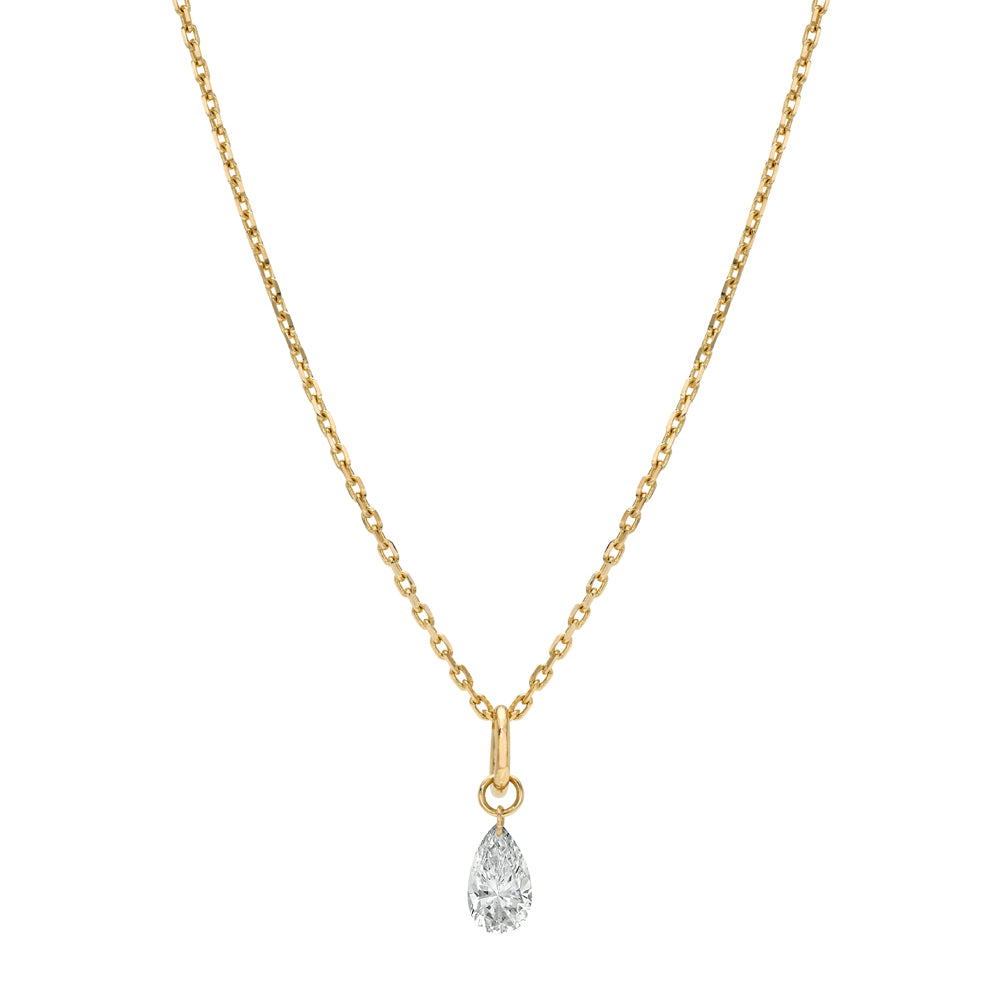 Pear Diamond Dainty Necklace With Drilled Diamond On Delicate 14k Yellow Gold Chain Sk Dd N6 Lgd A