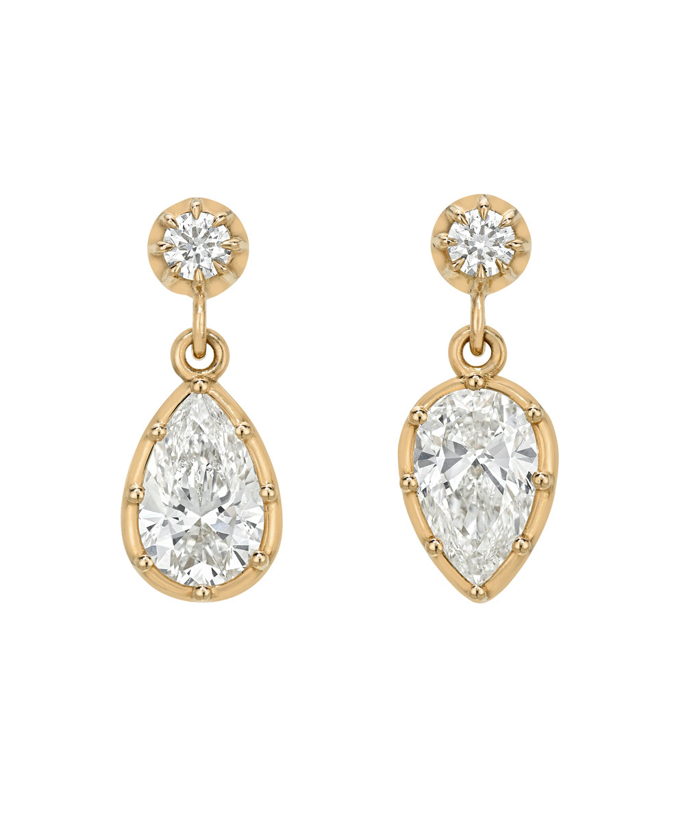 Pear Diamond Drop Stud Earrings With Diamond Dangle Vintage Style Sk E117 Sm Lgd Ops A