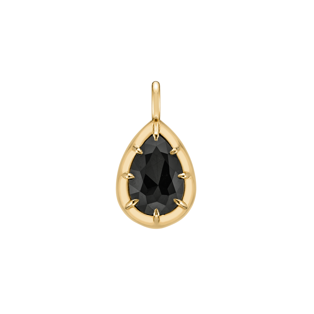 Pear Shape Black Diamond Pendant In Vintage Collet Button Back Style With Prong Detail Sk P131 Nd Bd Ns Rc Ps 3.68 A