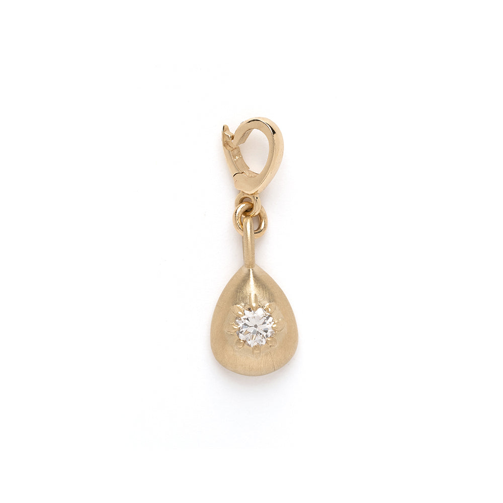 Cora Mini Charm KM-P9 gold charm with matte and shiny finish, teardrop setting with diamond.