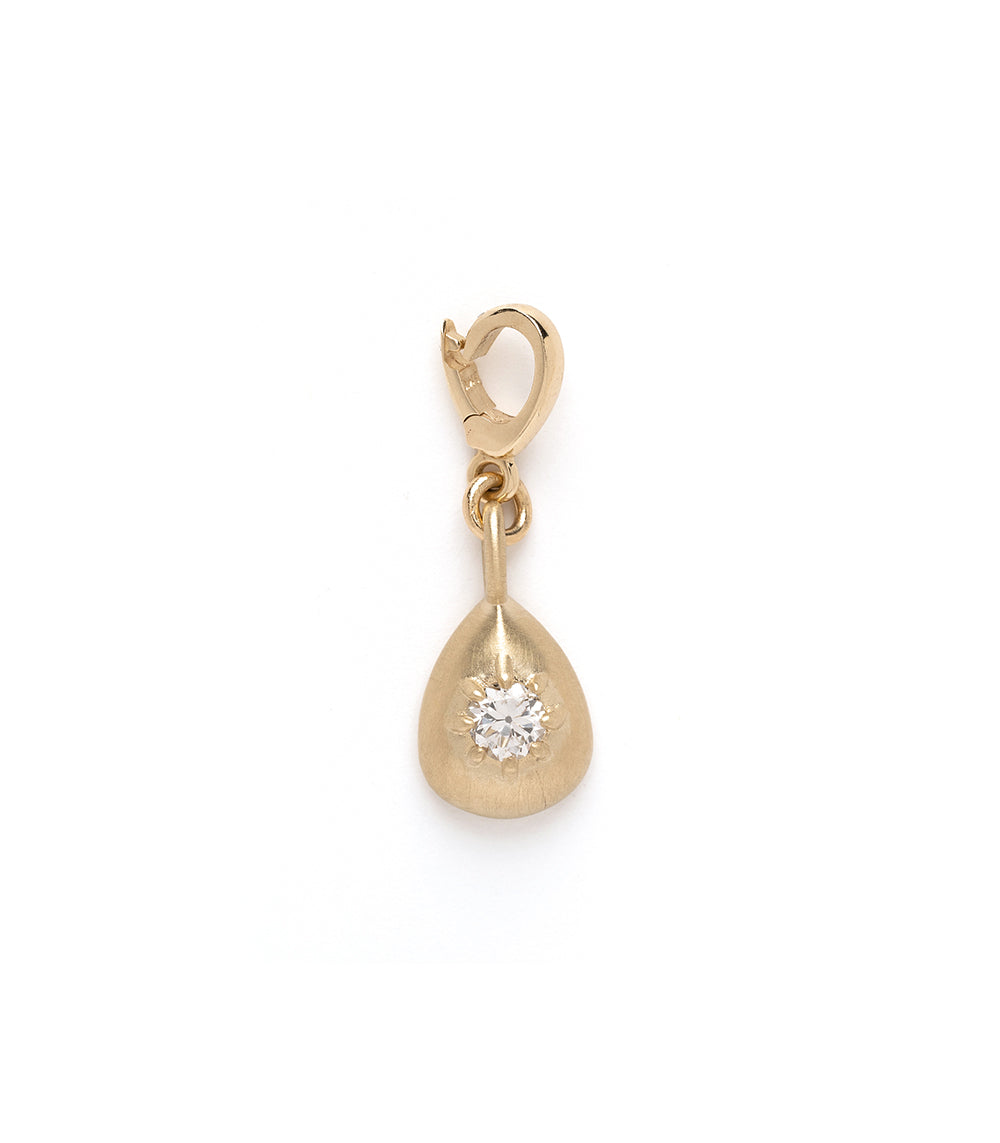 Cora Mini Charm KM-P9 gold charm with matte and shiny finish, teardrop setting with diamond.