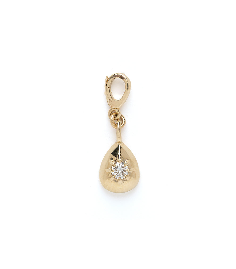 Cora Mini Charm KM-P9 gold charm teardrop pendant with small round diamond-like stone, shiny