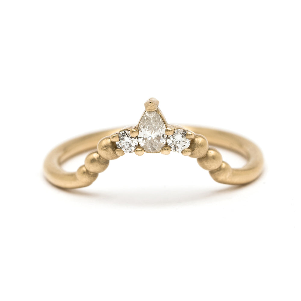 Tiara Nesting Band by AL-R14 3 stone engagement ring in 14K yellow gold, shiny band with three clear stones