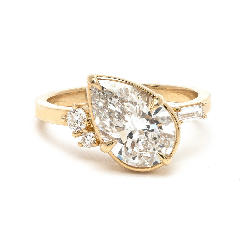 Sydney SK-R96-LGD-PS-WD-2.85 gold unique engagement ring, asymmetrical engagement ring with 3 stone diamond sparkle