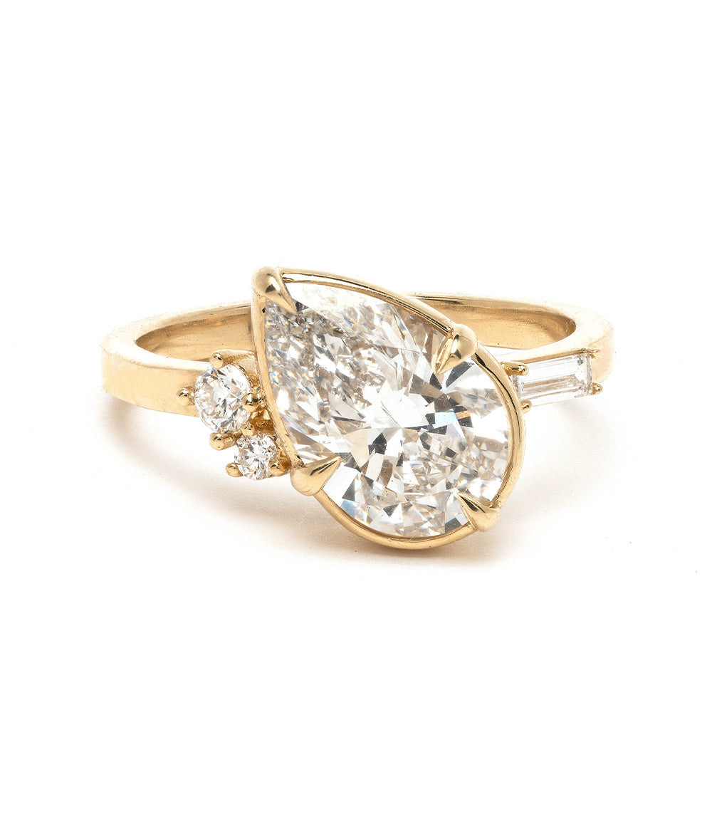 Sydney SK-R96-LGD-PS-WD-2.85 gold unique engagement ring, asymmetrical engagement ring with 3 stone diamond sparkle