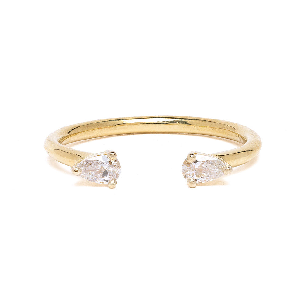 Lunetta by A-R38-PC 14K yellow gold 2 stone engagement ring with shiny band and pear-cut stones