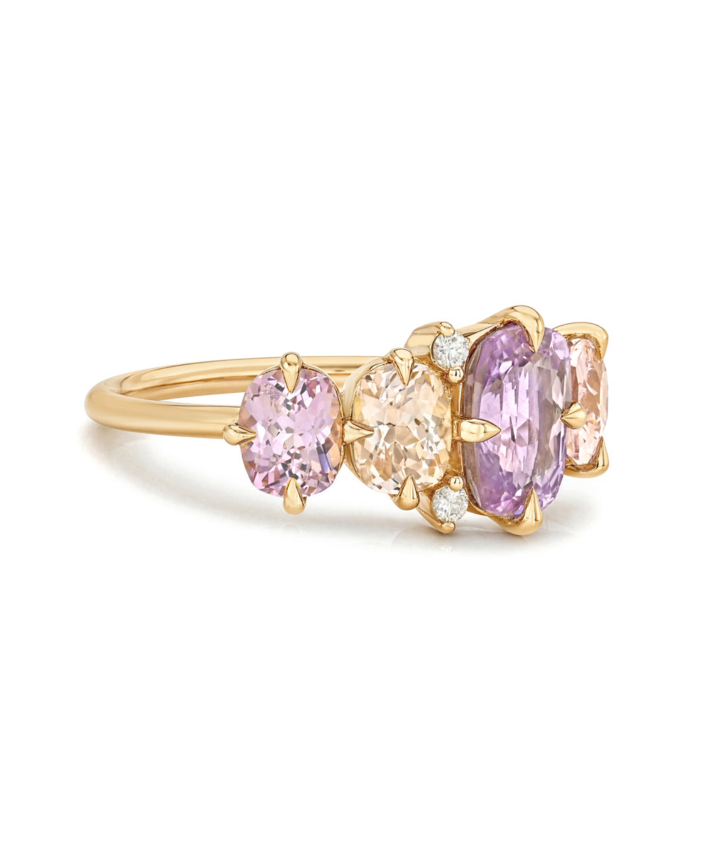 Pink Lavender Sapphire Linear Multi Stone Alternative Engagement Ring With Diamond Accent Cluster Ring Sk R81 Sa Cl Ew Br Cu 4s 4.04 B