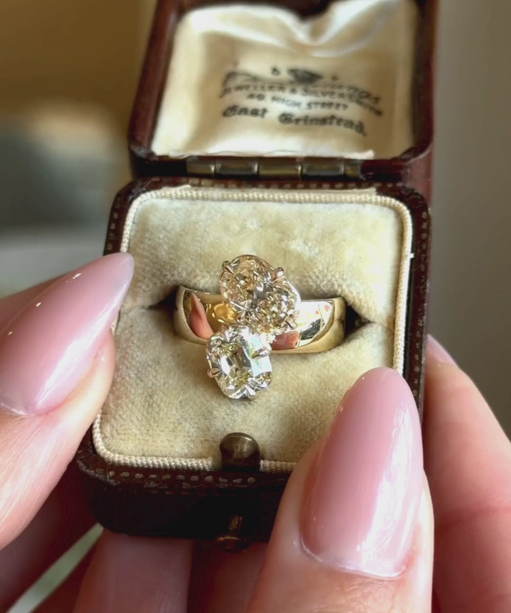 Two Oval Diamond Single Band Unique Engagement Rings