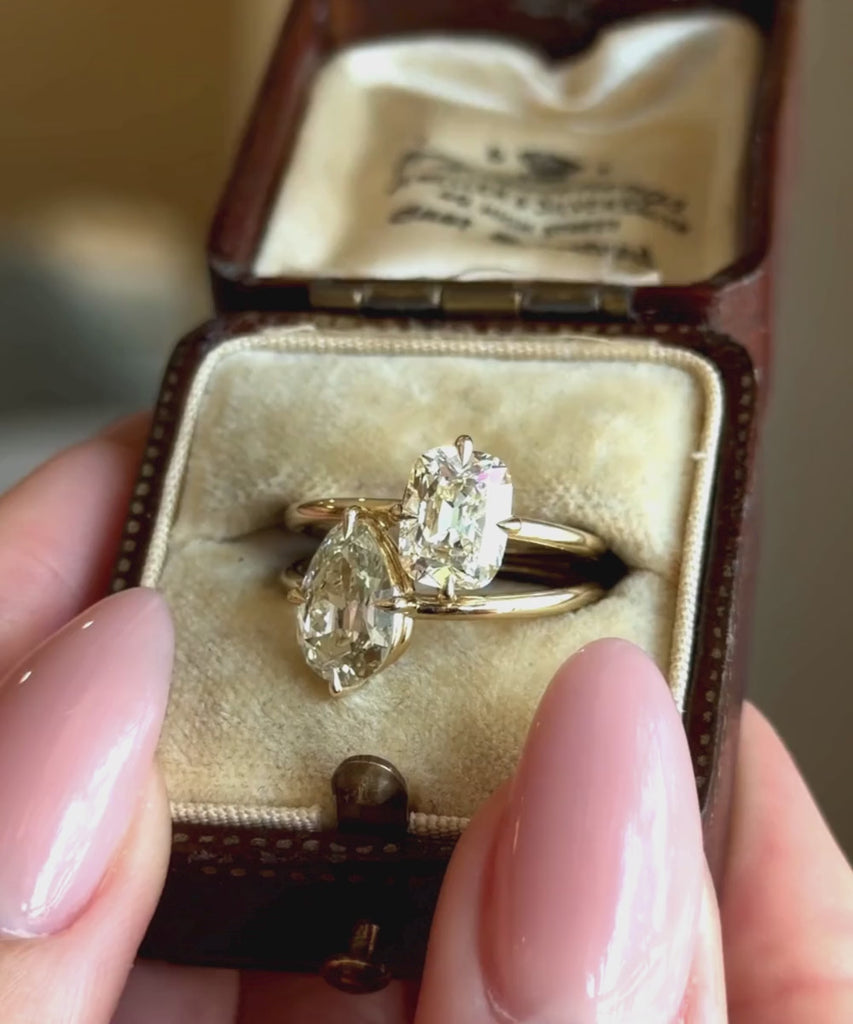 Two Stone Champagne Diamond Unique Engagement Rings
