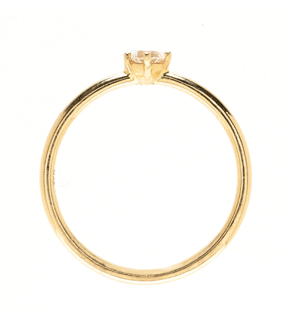 Beloved CT-R6 engagement ring in 14K yellow gold with shiny band and central prong setting.
