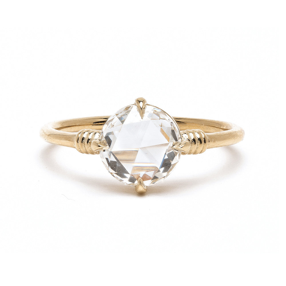 Teodora SK-R108-LGD-RC-MD-1.54 gold engagement ring with oval clear center stone and braided band