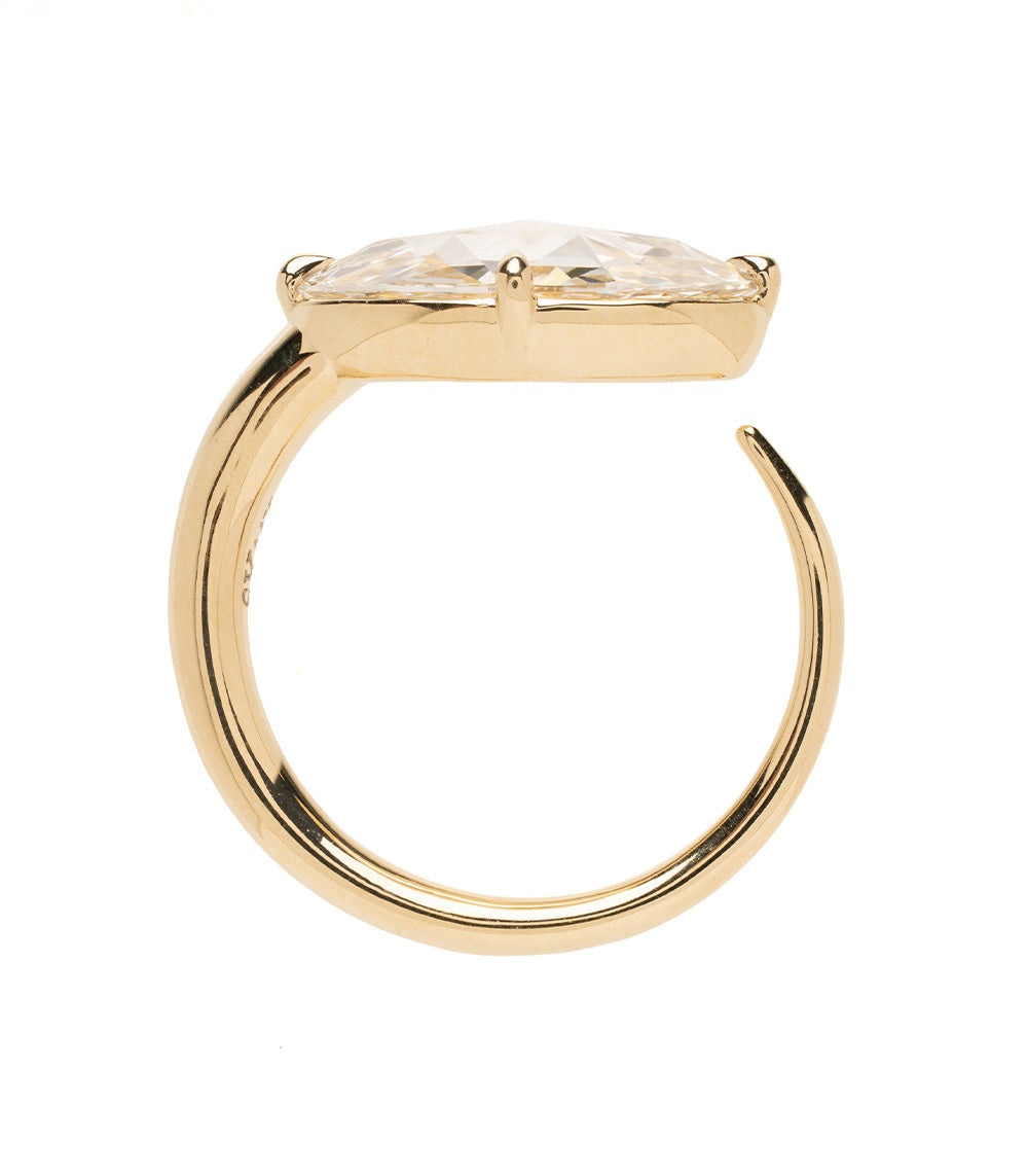 Sloane Sofia Kaman ring in yellow gold with clear cushion-cut stone, understated profile sparkle