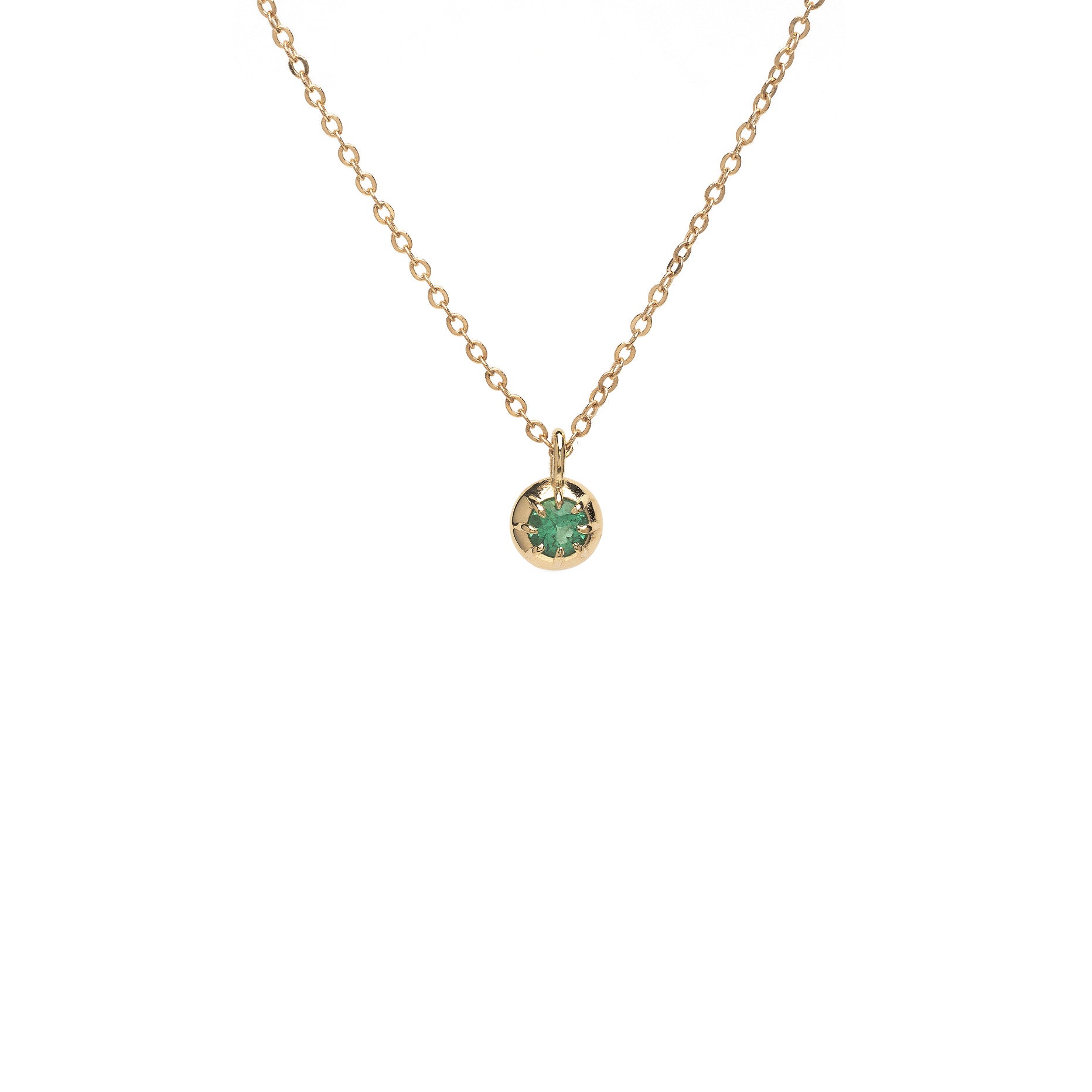 ID NECKLACE NO.2 by ID-N2 gold necklace with chain and round pendant featuring a green gemstone