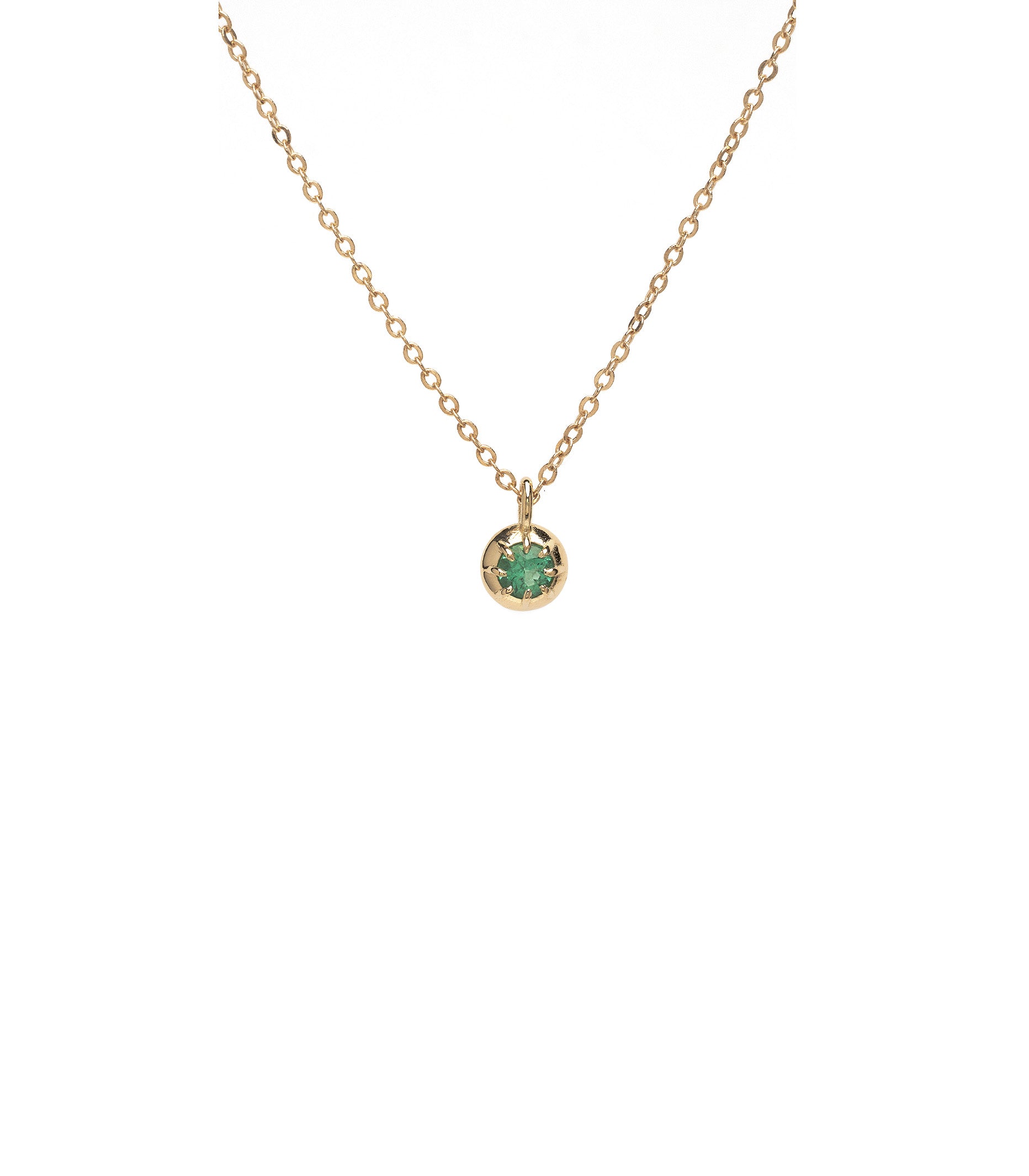 ID NECKLACE NO.2 by ID-N2 gold necklace with chain and round pendant featuring a green gemstone