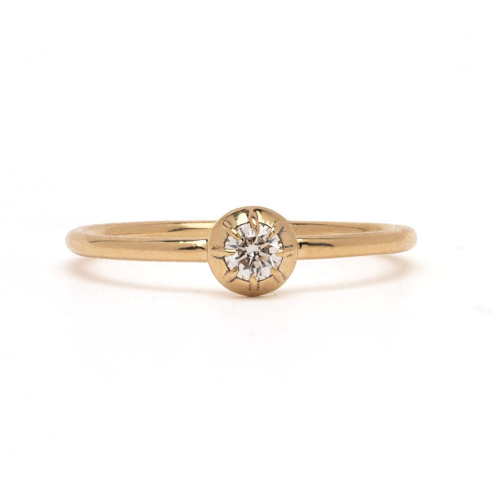ID RING NO.1 ID-R1 14K yellow gold engagement ring with round solitaire diamond setting