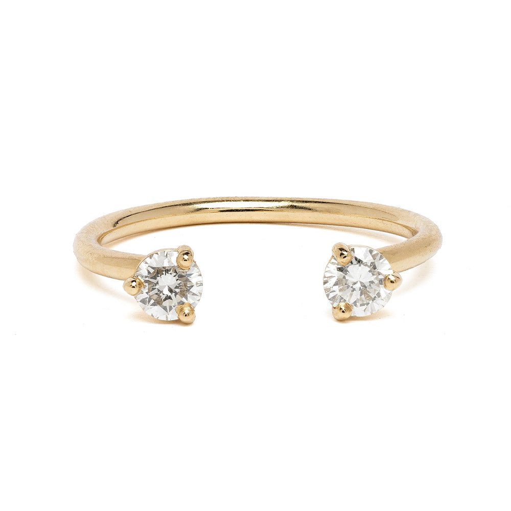 Lunetta A-R38-RD 2 stone engagement ring in 14K yellow gold with two round diamonds on shiny band