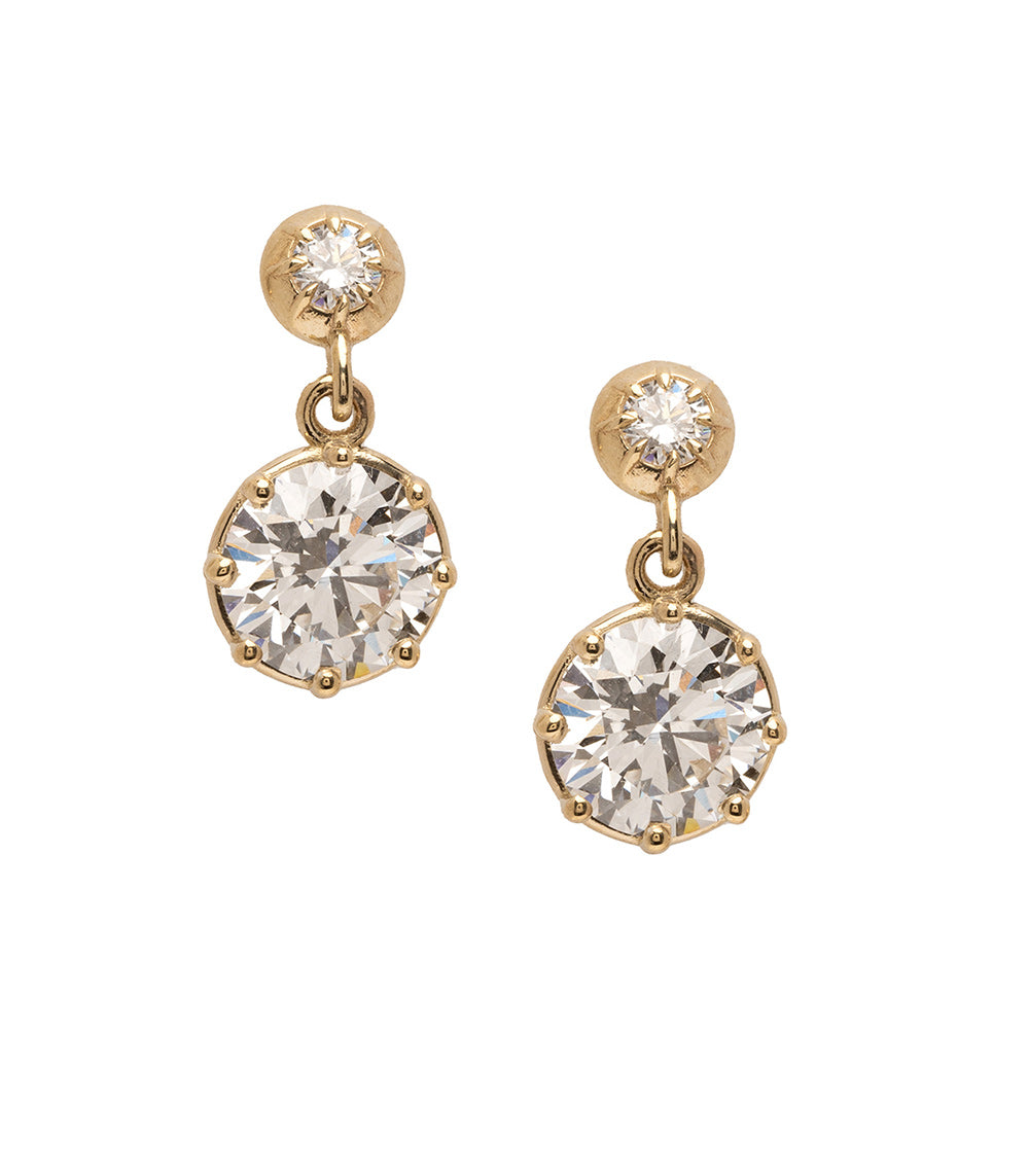 Gigi Earrings by SK-E117-LGD-RB-1.50 in gold with round stud and pear-shaped diamond drops