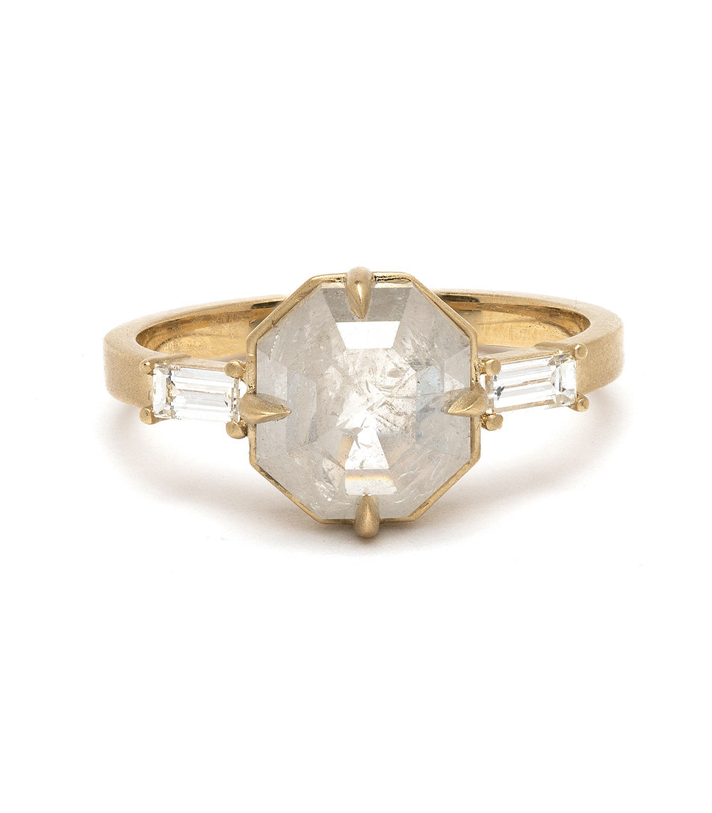 Stardust by SK-R58-OC-SP 3 stone engagement ring in gold with clear emerald-cut center stone