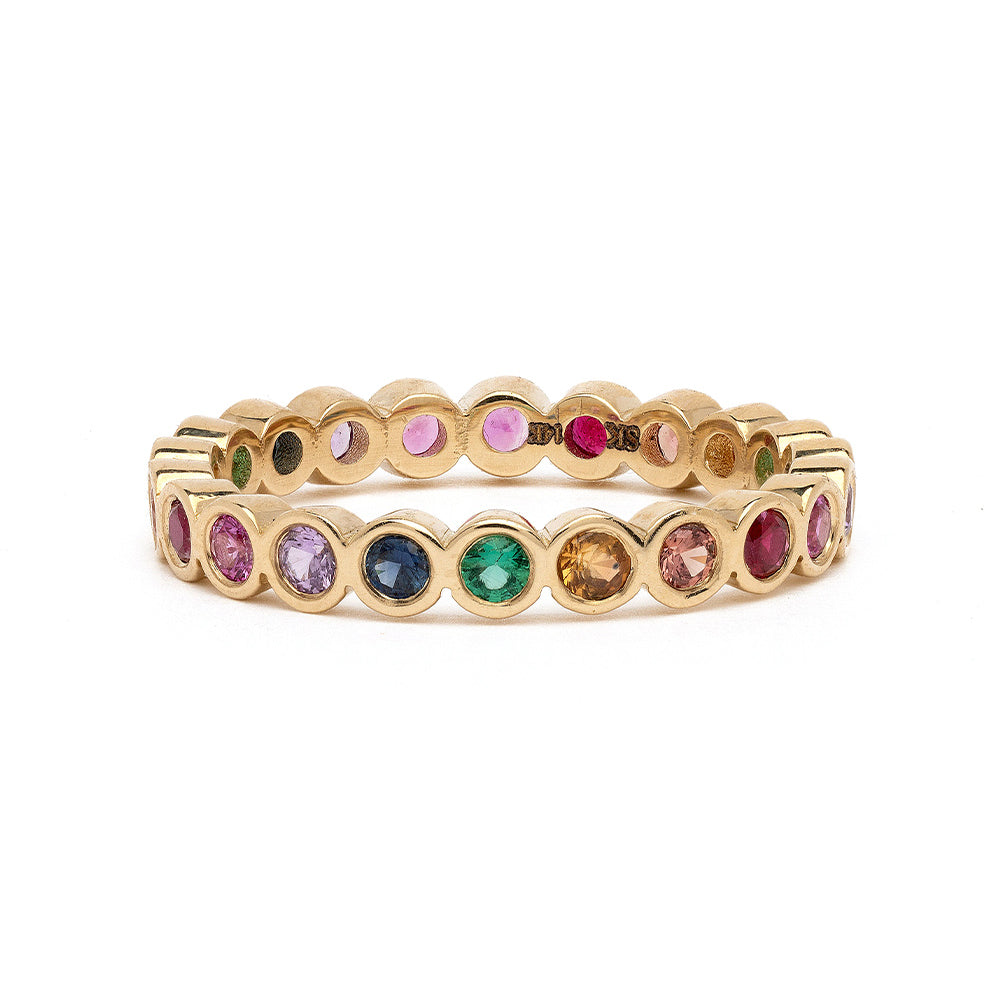 Rainbow Bezels EB-R17-RS shiny 14K yellow gold ring band with rainbow gemstone bezels