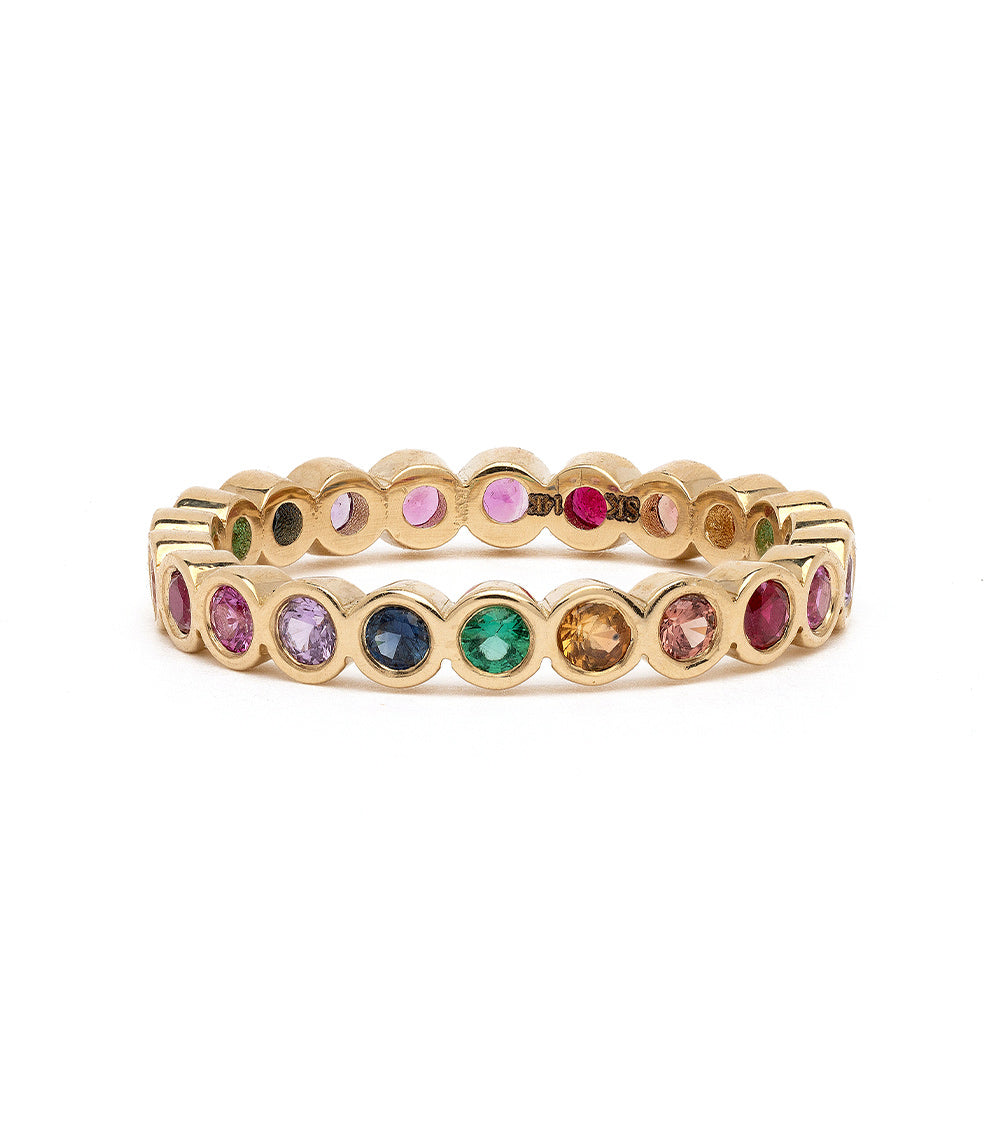 Rainbow Bezels EB-R17-RS shiny 14K yellow gold ring band with rainbow gemstone bezels