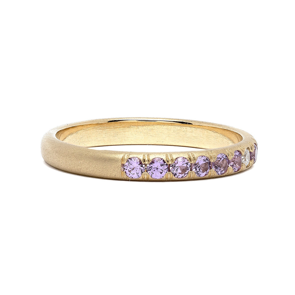 Vintage Inspired Stacking Band LF-R1-LS stacking band 14K yellow gold with shiny purple gemstone stones